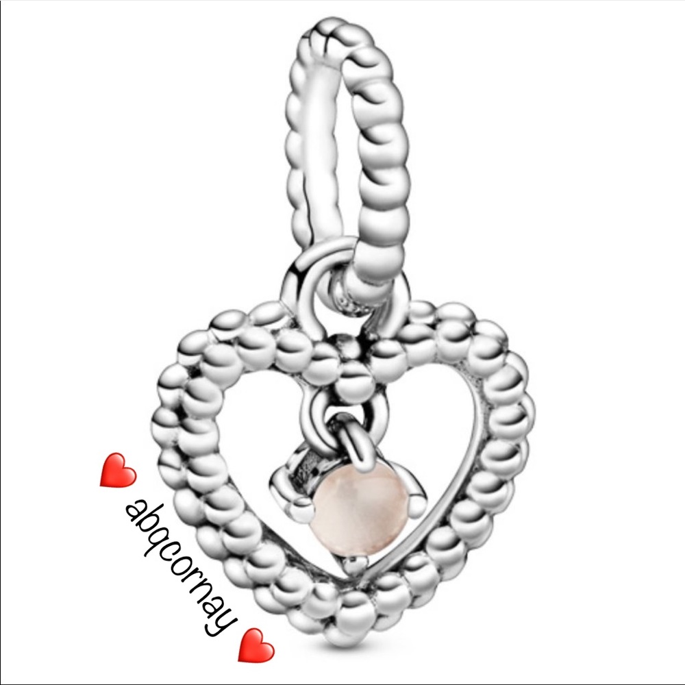 EUC Pandora 798854C06 Sterling Silver Misty Rose Beaded June Heart Dangle Charm